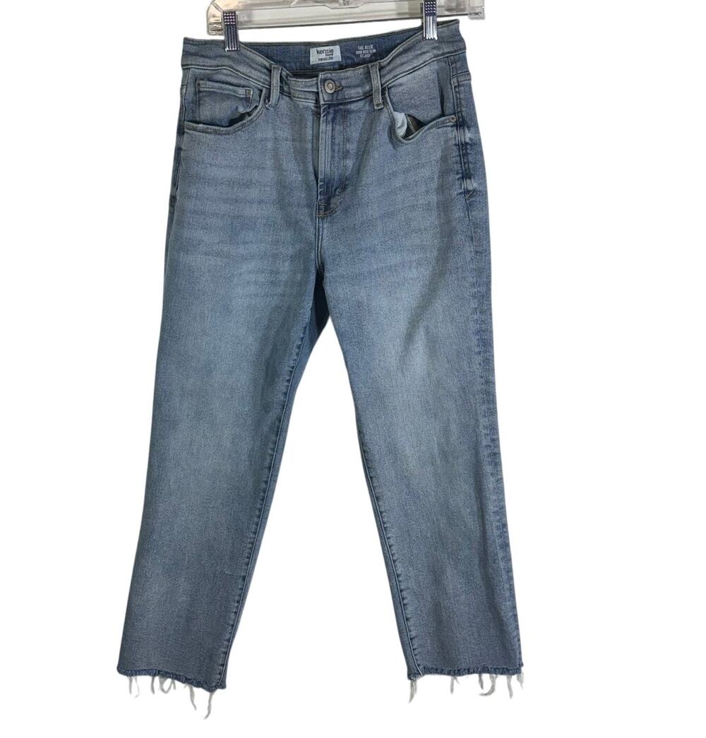 Kensie Jeans Womens 12/31 The Allie High Rise Slim Straight Raw Hem Light Wash